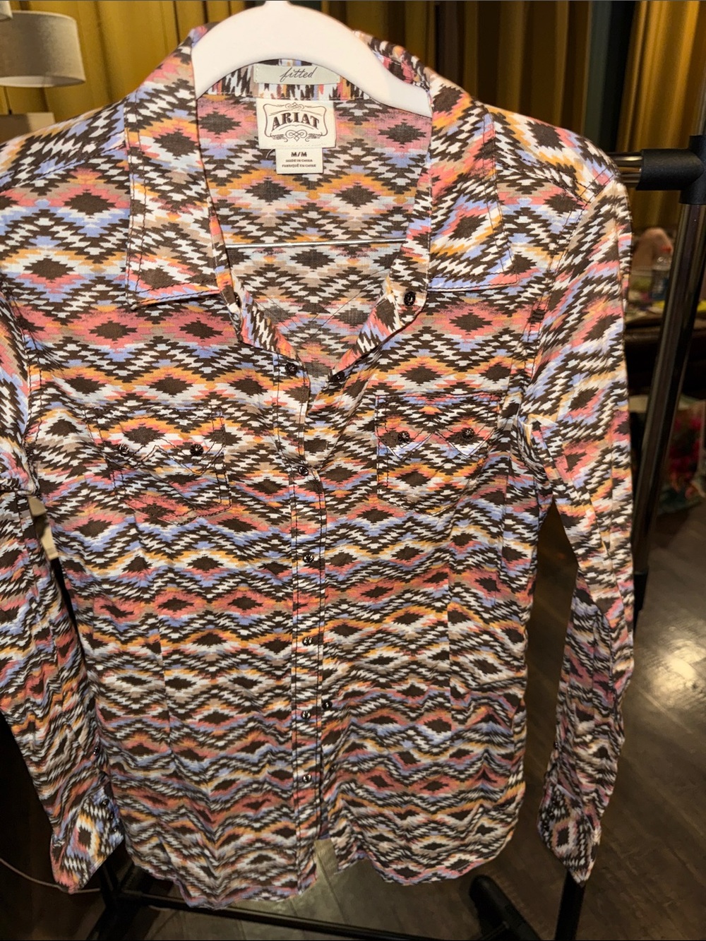 Ariat Women's Aztec-Print Button Down Shirt in Pink, Blue & Brown